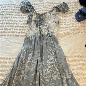 Gray Paisley Off-Shoulder Dress